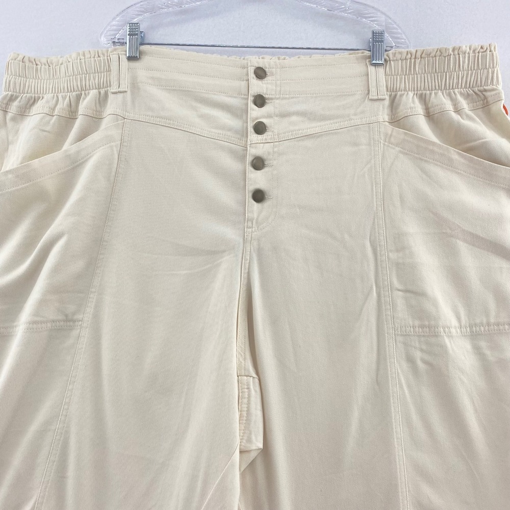 Knox Rose Cropped Ivory Pants Button Fly Elastic Waist Utility 4X